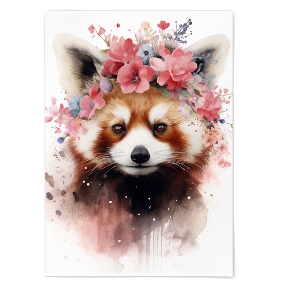 Cute Floral Red Panda Watercolor Wall Art Illustration Print Poster Unframed - Picture 7 of 7
